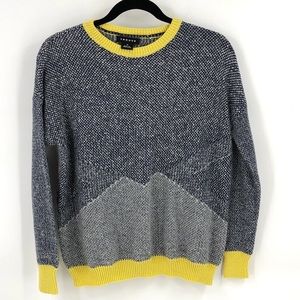 Trouve Sweater, Navy White Yellow, Knit, Long Sleeve, Size XS